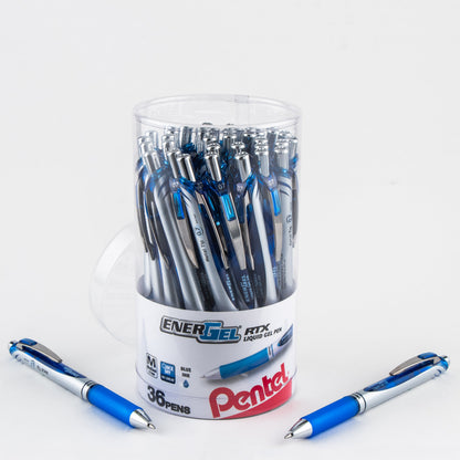 EnerGel RTX Retractable Liquid Gel Pen, (0.7mm) Metal Tip, Medium Line, Canister Blue Ink 36pk (BL77PC36C)