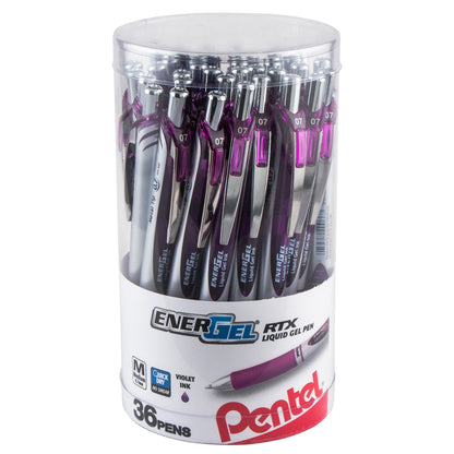 EnerGel RTX Retractable Liquid Gel Pen, (0.7mm) Metal Tip, Medium Line, Canister Violet Ink 36pk (BL77PC36V)