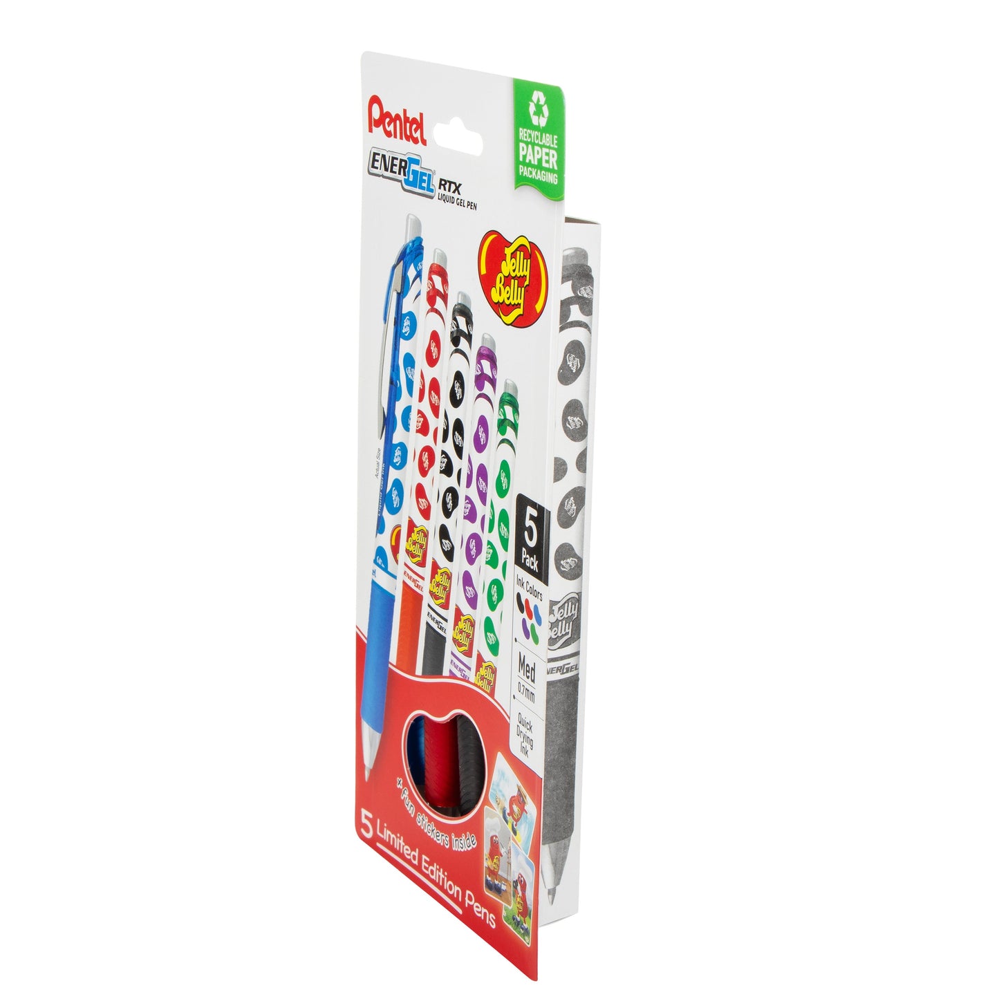 EnerGel Gel Pen, (0.7mm), Jelly Belly Wraps, Assorted 5-Pk Plastic Free (BL77PF5M-JB)