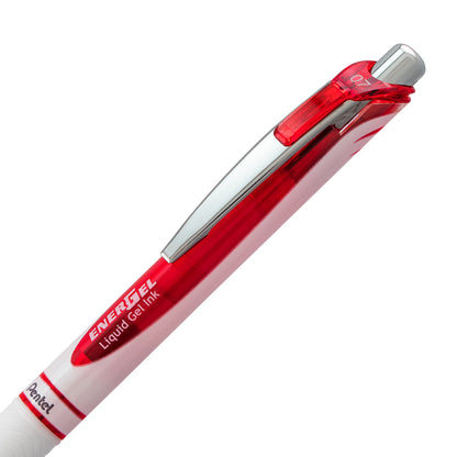 EnerGel Pearl Retractable Liquid Gel Pen, (0.7mm) Metal Tip, Medium Line, Red Accent, Red Ink (BL77PW-B)