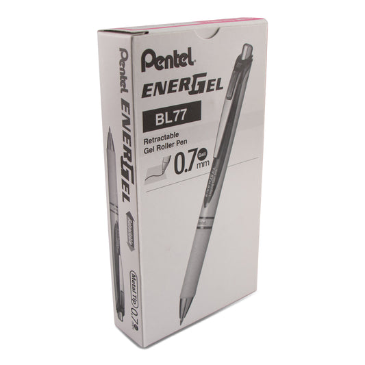 EnerGel Pearl Retractable Liquid Gel Pen, (0.7mm) Metal Tip, Medium Line, Pink Accent, Black Ink (BL77PWP-A)