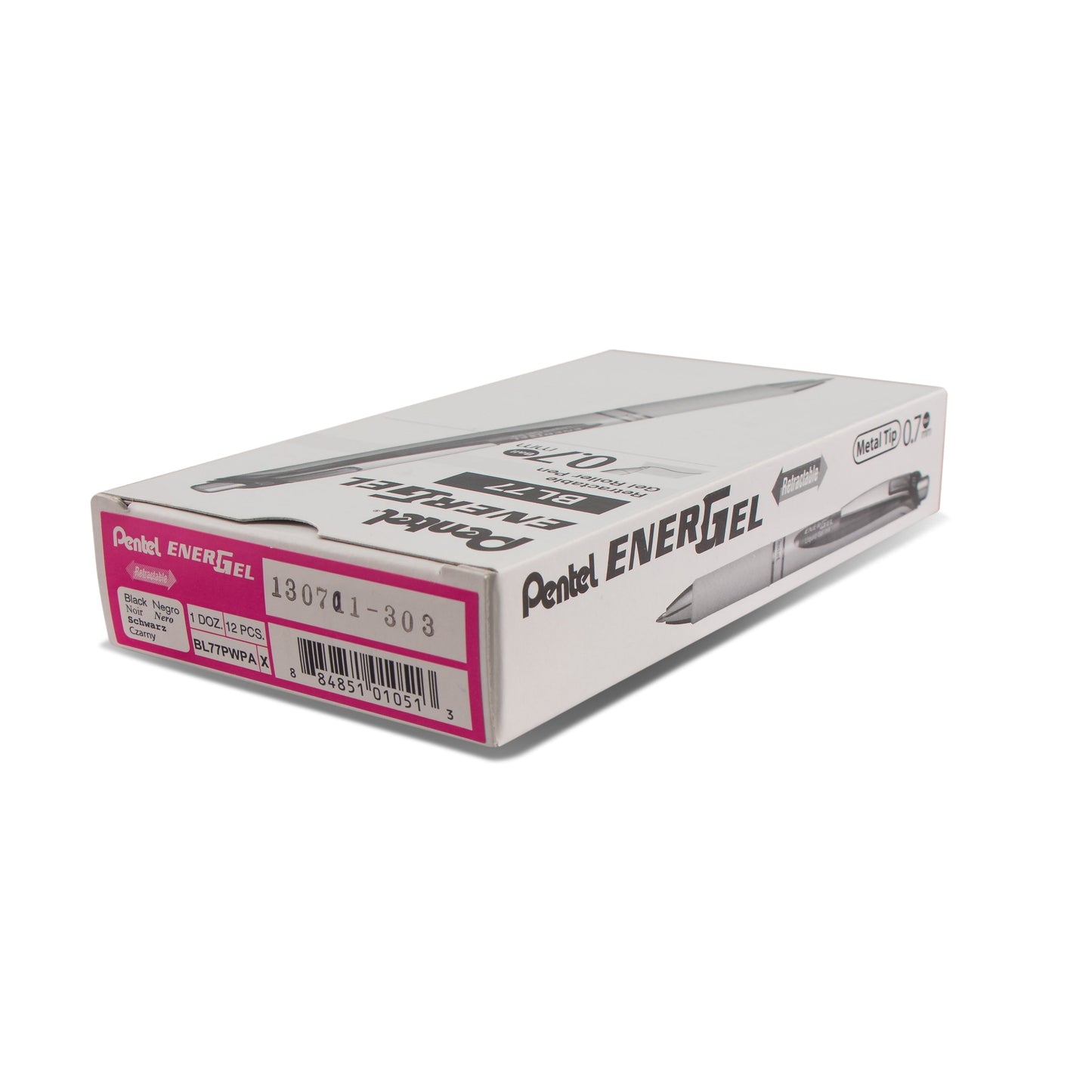 EnerGel Pearl Retractable Liquid Gel Pen, (0.7mm) Metal Tip, Medium Line, Pink Accent, Black Ink (BL77PWP-A)