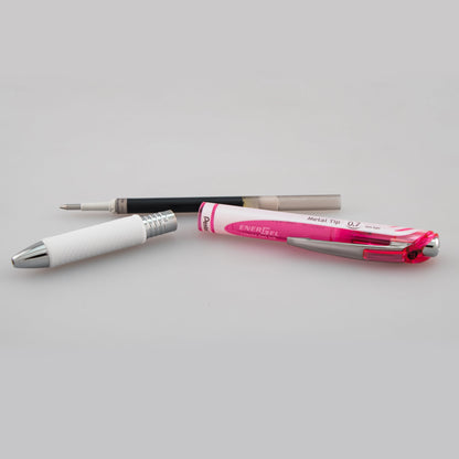 EnerGel Pearl Retractable Liquid Gel Pen, (0.7mm) Metal Tip, Medium Line, Pink Accent, Black Ink (BL77PWP-A)