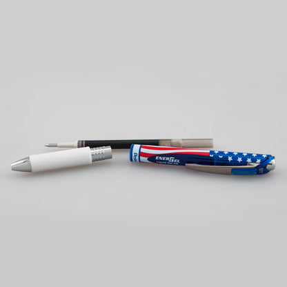 EnerGel RTX Retractable Liquid Gel Pen, Flag Barrel, (0.7mm) Metal Tip, Medium Line, Black Ink (BL77USA-A)