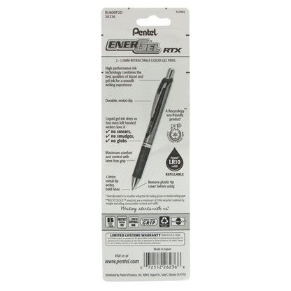 EnerGel RTX Retractable Liquid Gel Pen, (1.0mm) Metal Tip, Bold Line, Green Ink 2-Pk (BL80BP2D)