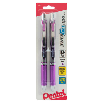 EnerGel RTX Retractable Liquid Gel Pen, (1.0mm) Metal Tip, Bold Line, Violet Ink 2-Pk (BL80BP2V)