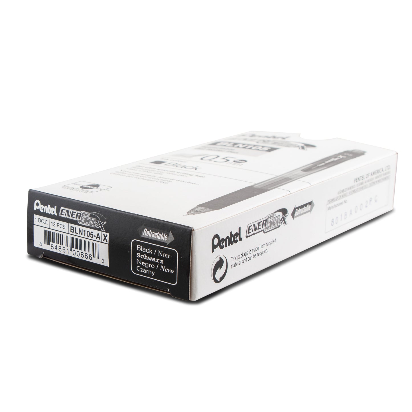 EnerGel-X Retractable Liquid Gel Pen, (0.5mm) Needle Tip, Fine Line, Black Ink (BLN105-A)