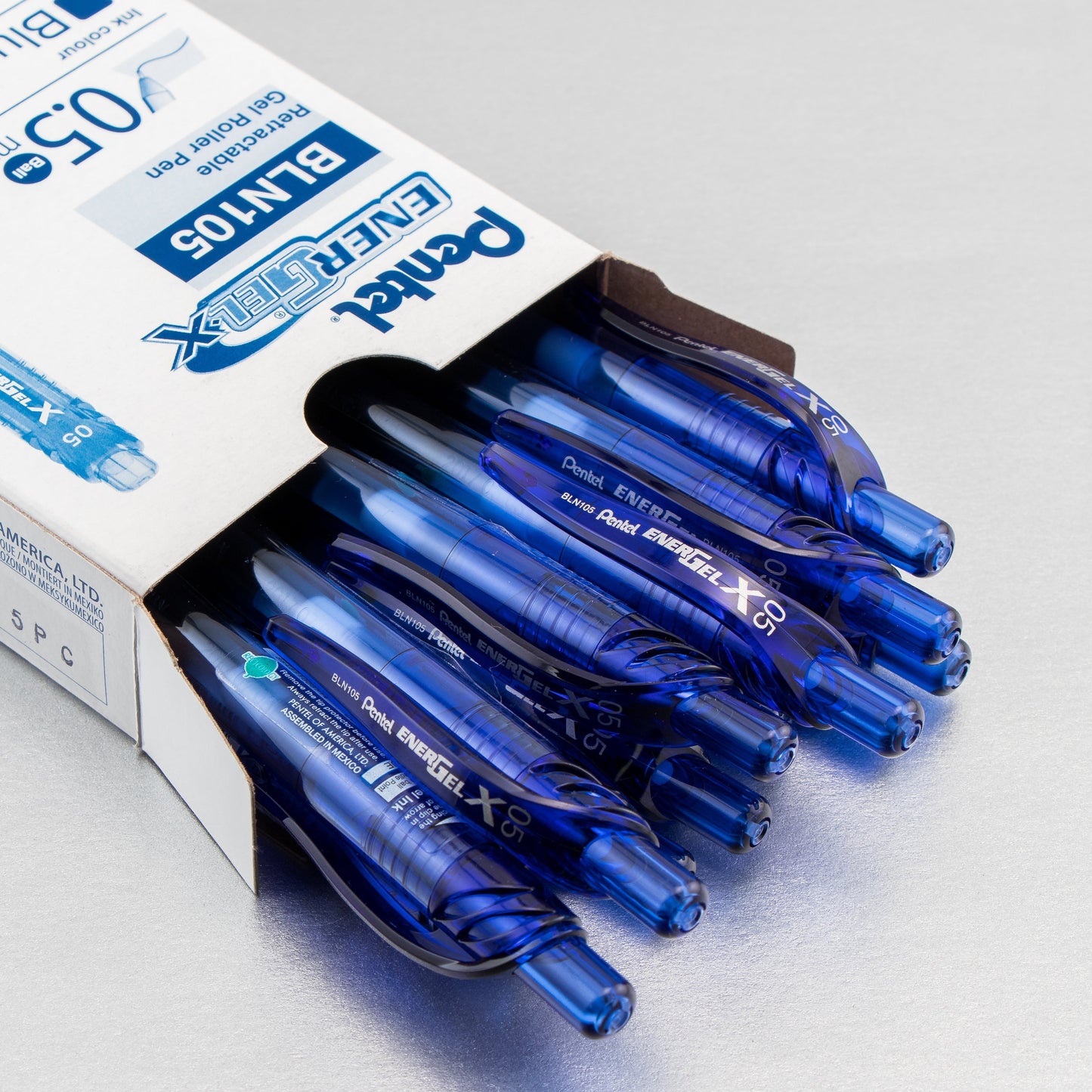 EnerGel-X Retractable Liquid Gel Pen, (0.5mm) Needle Tip, Fine Line, Blue Ink (BLN105-C)