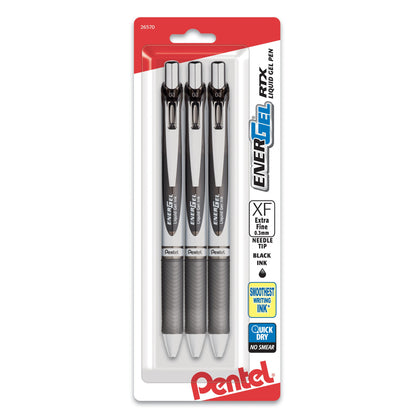 EnerGel RTX Retractable Liquid Gel Pen, (0.3mm) Needle Tip, Extra Fine Line, Black Ink, 3-Pk (BLN73BP3A)