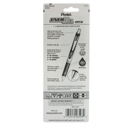 EnerGel RTX Retractable Liquid Gel Pen, (0.3mm) Needle Tip, Extra Fine Line, 
Assorted Ink (A/B/C), 3-Pk (BLN73BP3M)