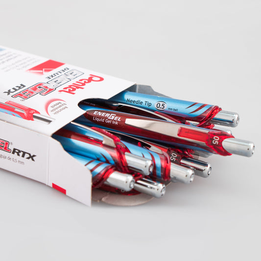 Pentel EnerGel RTX Retractable Liquid Gel Pen, (0.5mm) Needle Tip, Fine Line, Red Ink (BLN75-B), 48 Dozen