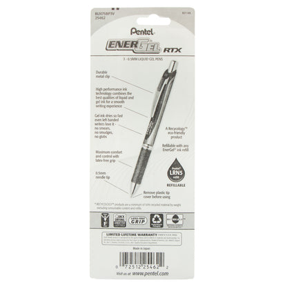 EnerGel RTX Retractable Liquid Gel Pen, (0.5mm) Needle Tip, Fine Line, Violet Ink 3-Pk (BLN75BP3V)