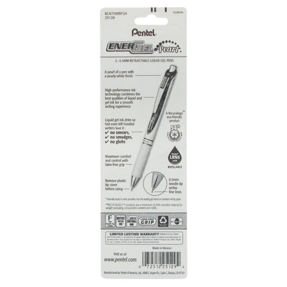 EnerGel Pearl Retractable (0.5mm) Needle Tip, Fine Line, Black Accent, Black Ink 2-Pk (BLN75WBP2A)