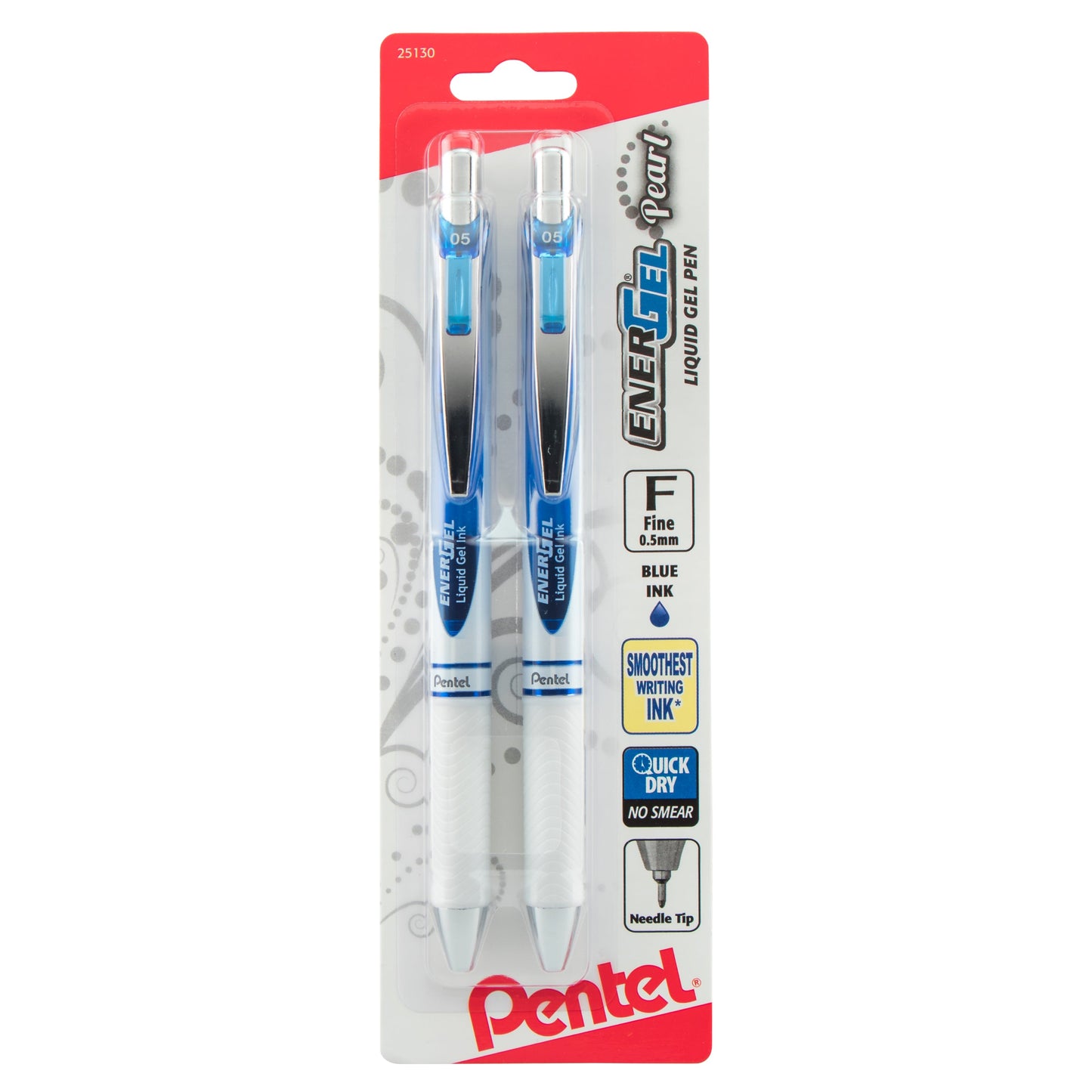 EnerGel Pearl Retractable (0.5mm) Needle Tip, Fine Line, Blue Accent, Blue Ink 2-Pk (BLN75WBP2C)