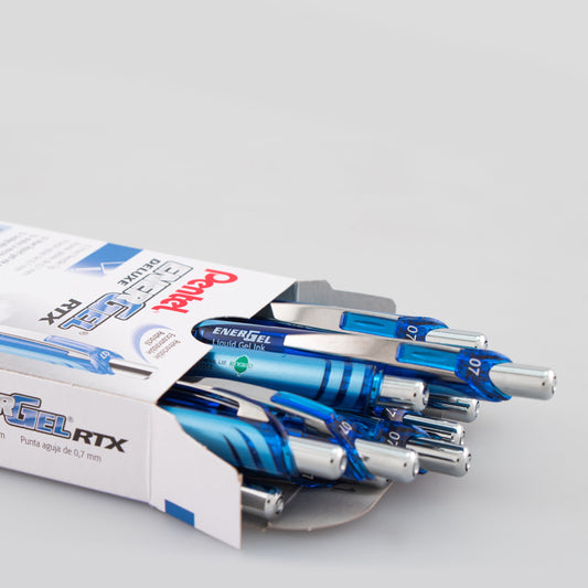 Pentel EnerGel RTX Retractable Liquid Gel Pen, (0.7mm) Needle Tip, Medium Line, Blue Ink (BLN77-C)