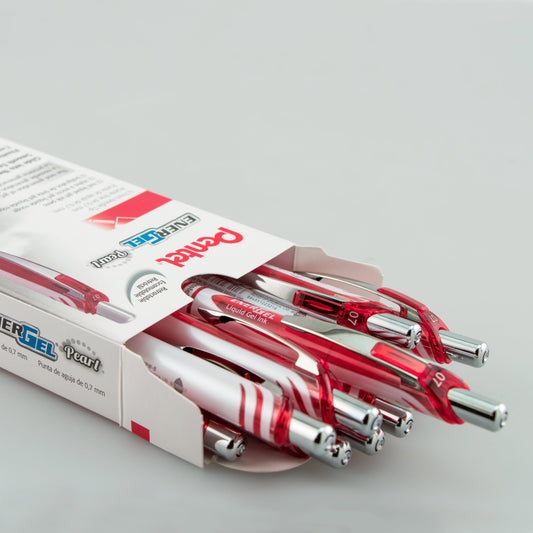 Pentel EnerGel Pearl Retractable Liquid Gel Pen, (0.7mm) Needle Tip, Medium Line, Red Ink (BLN77PW-B), 48 Dozen