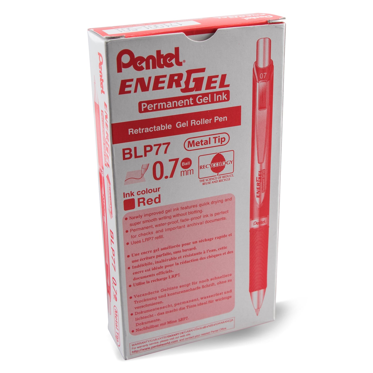EnerGel PRO Permanent Gel Pen, (0.7mm) Medium Line, Red Ink (BLP77-B)