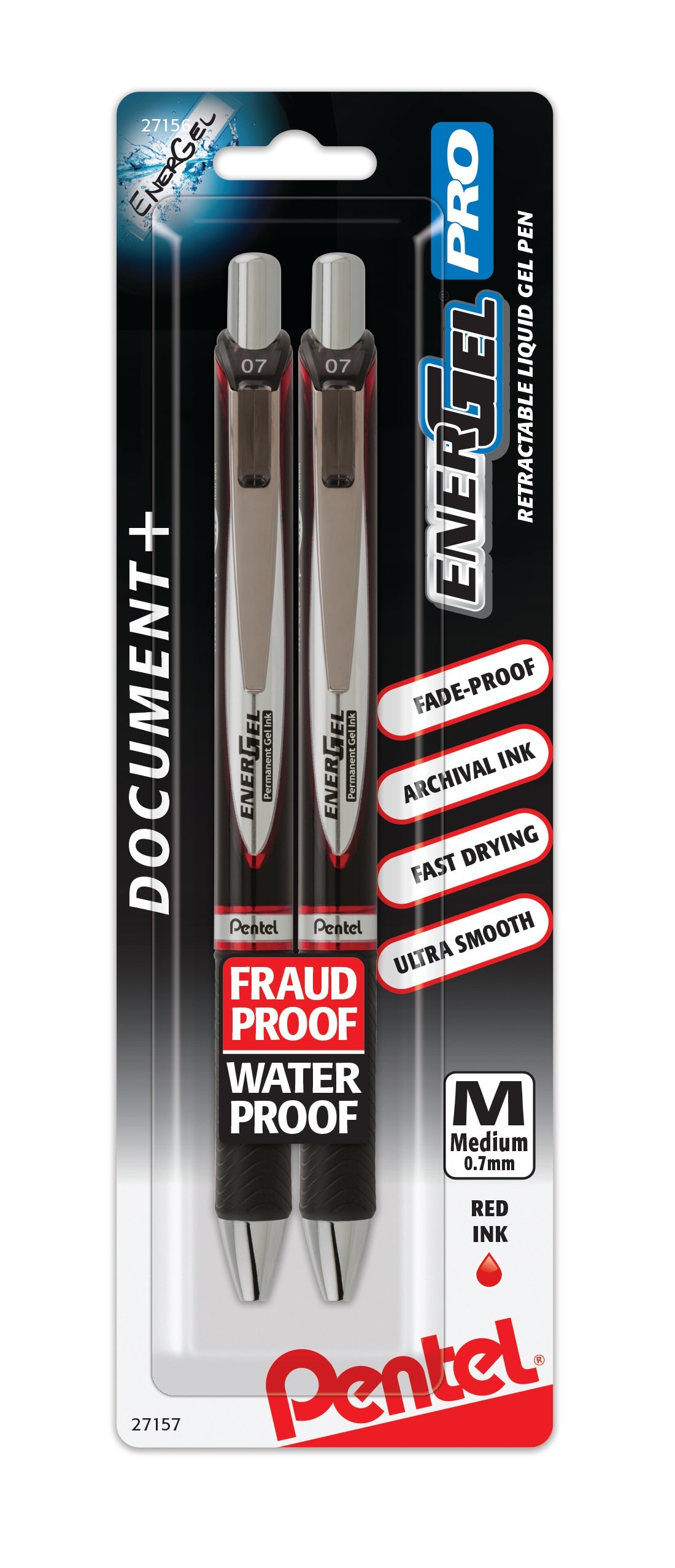 EnerGel PRO Permanent Gel Pen, (0.7mm) Medium Line, Red Ink, 2-Pk (BLP77BP2B)