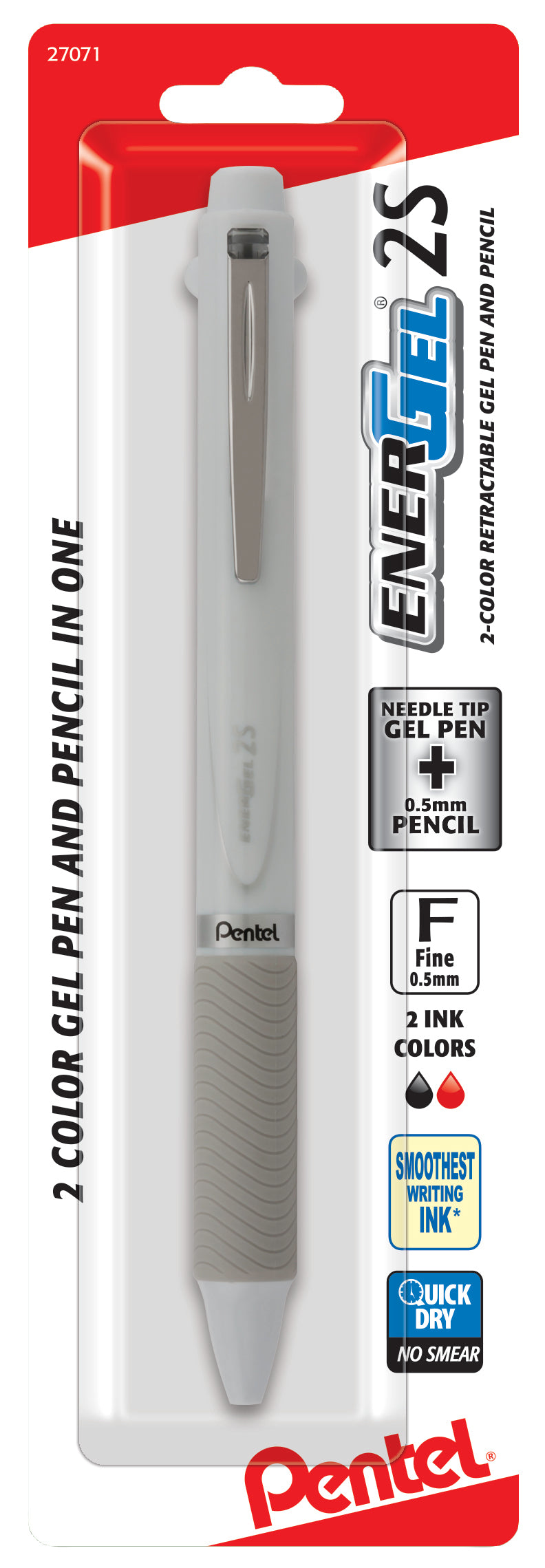 EnerGel 2S Multi-Function, 2-Ink + Pencil, (0.5mm) Fine Line, Black/RedInk/0.5mm Pencil, Asst. Barrels, 1-Pk (BLW355BPM)