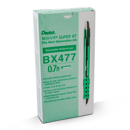 RSVP Super RT Ballpoint Pen, (0.7mm) Fine Line, Green Ink (BX477-D)