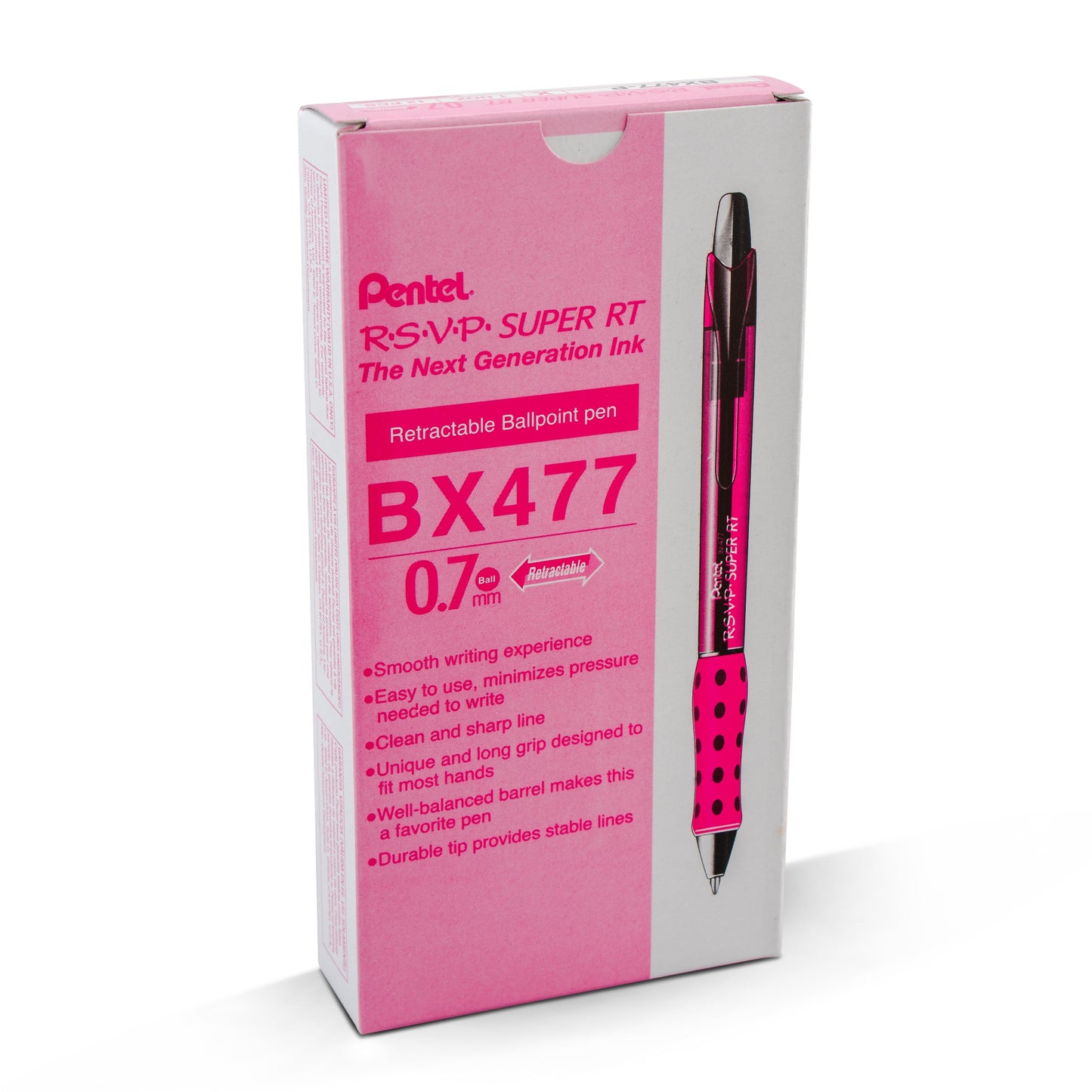 RSVP Super RT Ballpoint Pen, (0.7mm) Fine Line, Pink Ink (BX477-P)