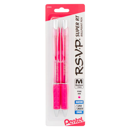 RSVP Super RT Ballpoint Pen, (1.0mm) Medium Line, Pink Ink, 2-Pk (BX480BP2P)
