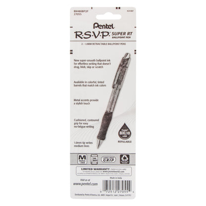 RSVP Super RT Ballpoint Pen, (1.0mm) Medium Line, Pink Ink, 2-Pk (BX480BP2P)