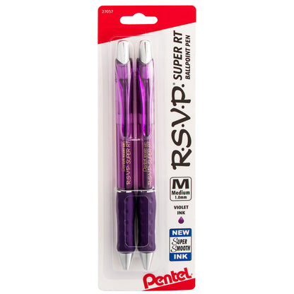 RSVP Super RT Ballpoint Pen, (1.0mm) Medium Line, Violet Ink, 2-Pk (BX480BP2V)