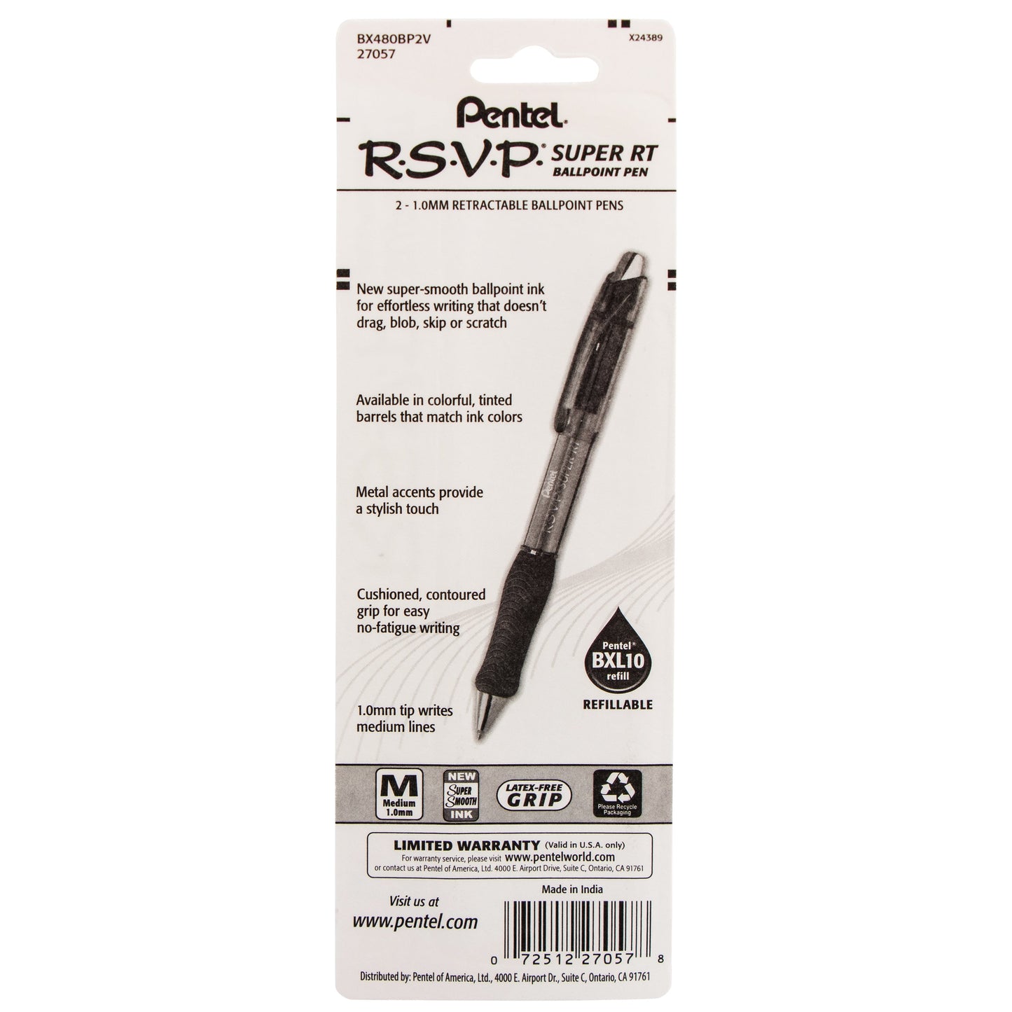RSVP Super RT Ballpoint Pen, (1.0mm) Medium Line, Violet Ink, 2-Pk (BX480BP2V)