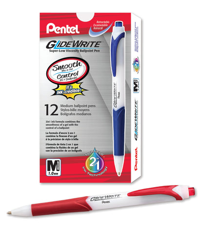 GlideWrite Ballpoint Pen with TechniFlo Ink, (1.0mm) Medium Line, Red (BX910-B)