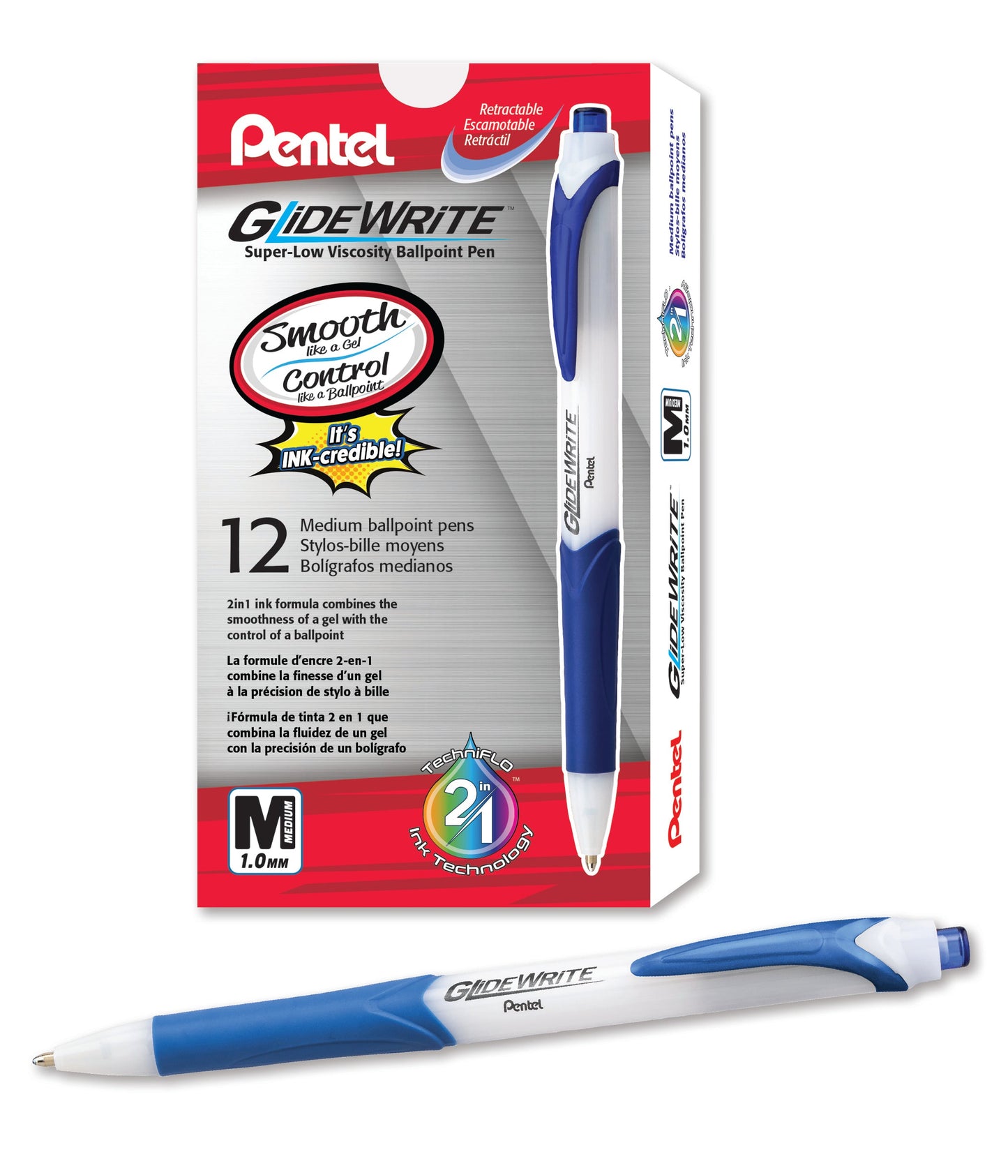 GlideWrite Ballpoint Pen with TechniFlo Ink, (1.0mm) Medium Line, Light Blue Ink (BX910-S1)
