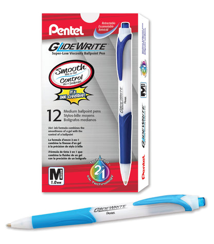 GlideWrite Ballpoint Pen with TechniFlo Ink, (1.0mm) Medium Line, Sky Blue (BX910-S)