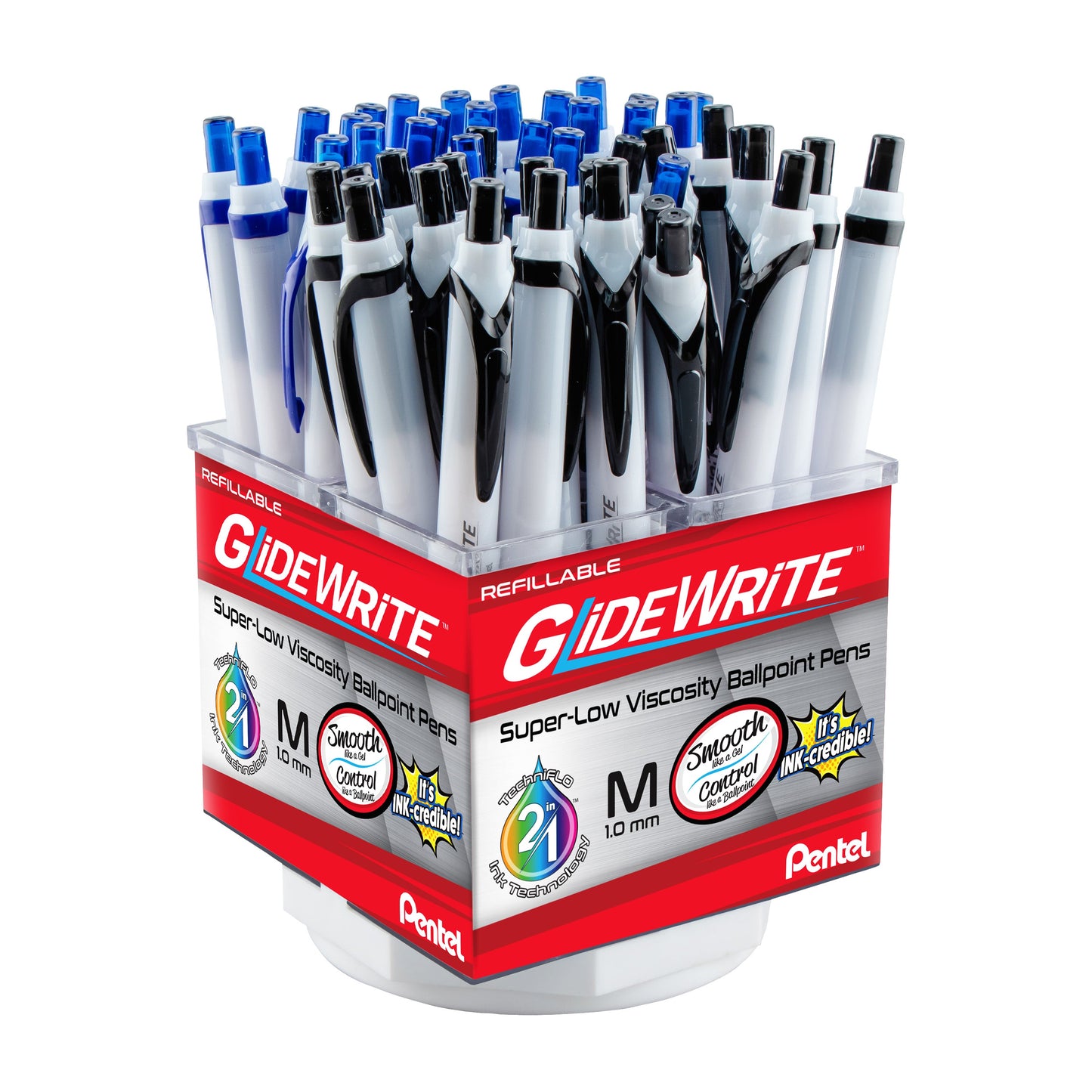 GlideWrite with TechniFlo Ink Ballpoint Pen, (1.0mm) Med. Line, Black/Blue Ink, 48 Pieces (BX910AC-4)