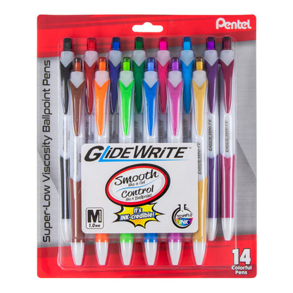 GlideWrite Ballpoint Pen, (1.0mm) medium, Assorted Ink (A,B,BG,C,D,E,F,K,P,S,S1,V,V4,X), 14-pk (BX910BP14M1)