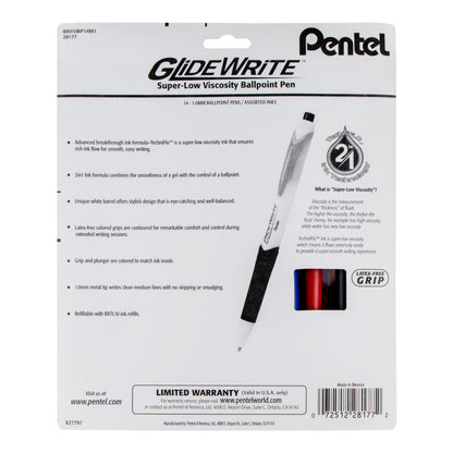 GlideWrite Ballpoint Pen, (1.0mm) medium, Assorted Ink (A,B,BG,C,D,E,F,K,P,S,S1,V,V4,X), 14-pk (BX910BP14M1)
