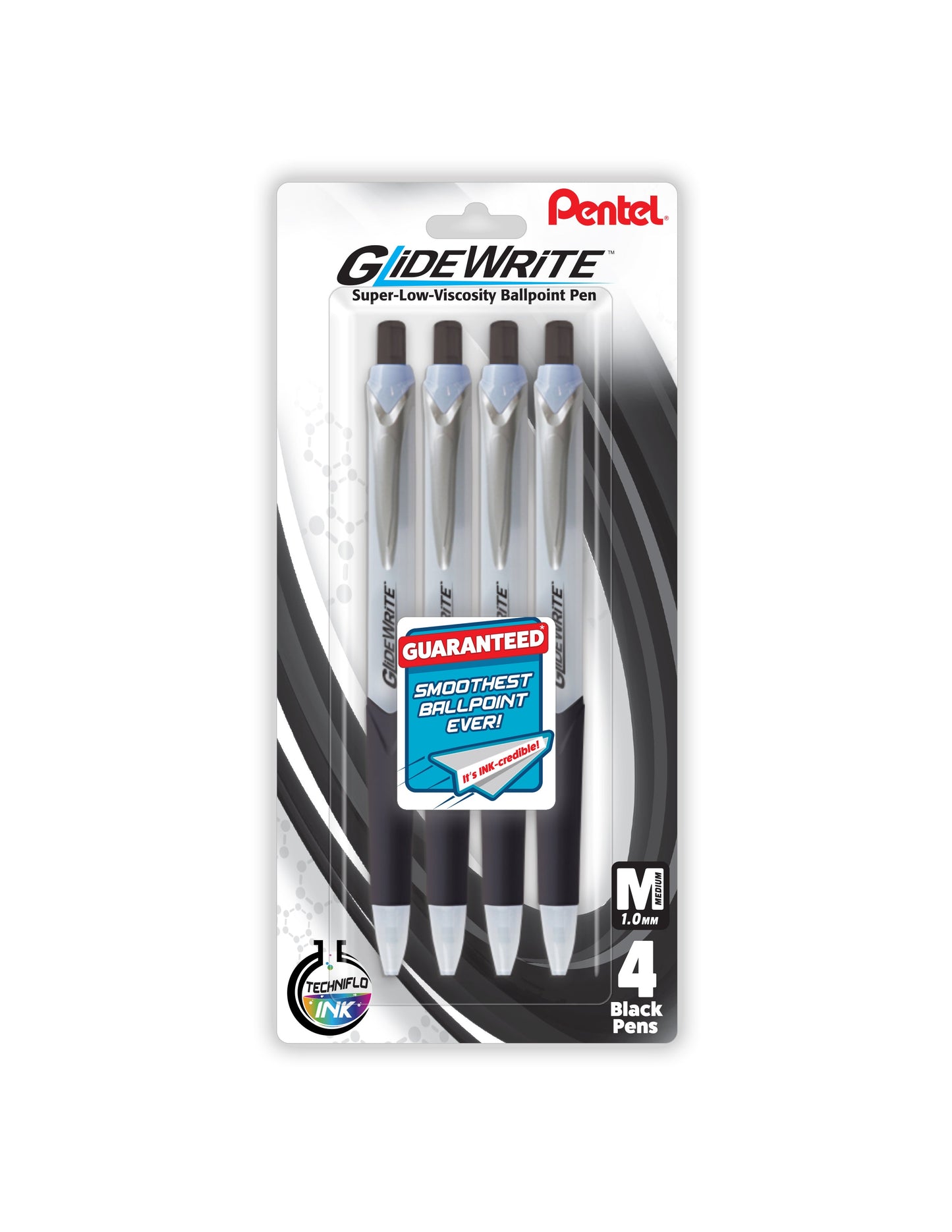 GlideWrite Ballpoint Pen with TechniFlo Ink, (1.0mm) Medium Line, Black Ink, 4-Pk (BX910BP4A)