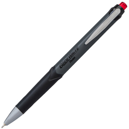 GlideWrite Gun Metal Barrel Ballpoint Pen, (0.7mm), Fine Line, Red Ink (BX927-B)