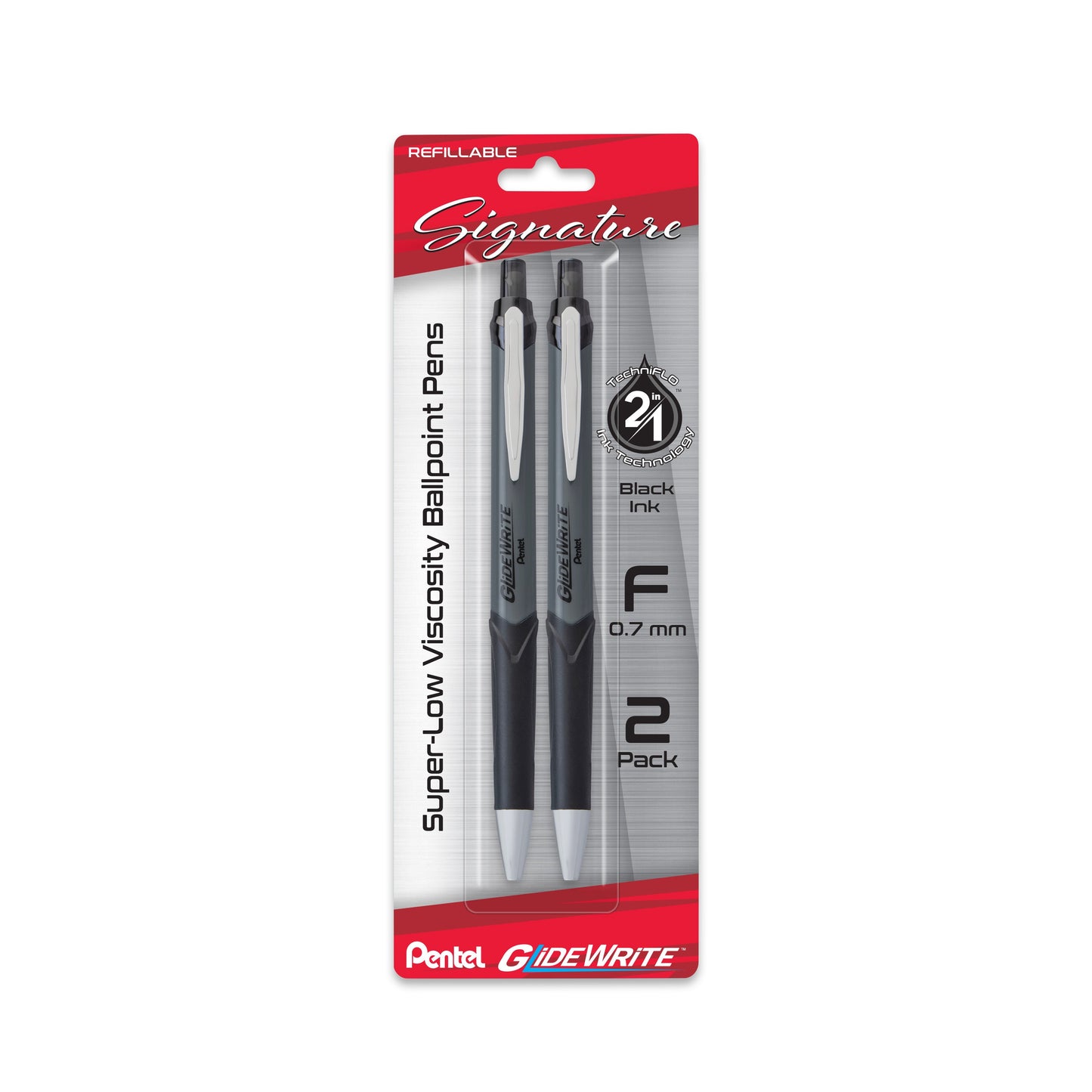 GlideWrite Signature Gun Metal, (0.7mm) Needle Tip, Black Ink, 2-pk (BX927BP2A)