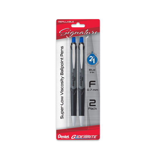 GlideWrite Signature Gun Metal, (0.7mm) Needle Tip, Blue Ink, 2-pk (BX927BP2C)