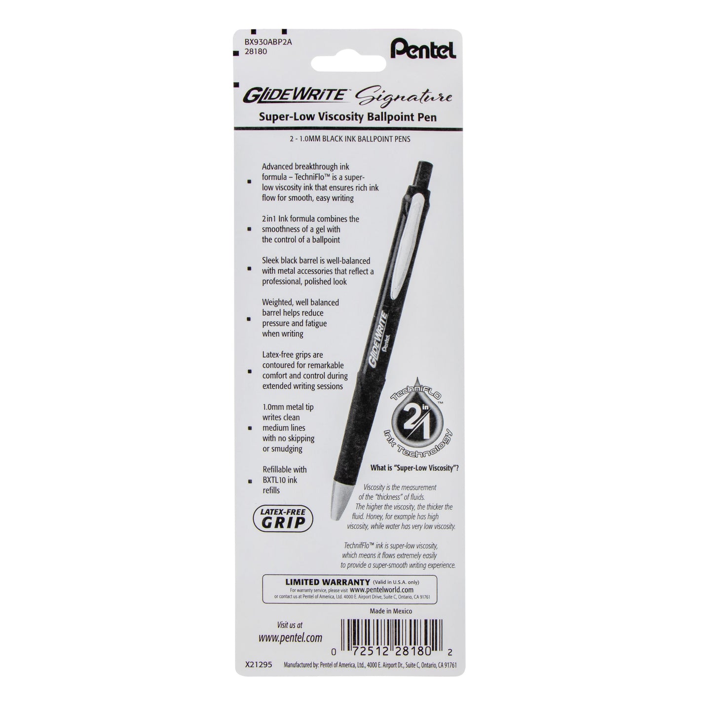 GlideWrite Signature Ballpoint Pen, (1.0mm) medium, black barrel,  Black Ink, 2-pk (BX930ABP2A)