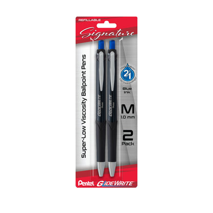 GlideWrite Signature Ballpoint Pen, (1.0mm) medium, black barrel, Blue Ink, 2-pk (BX930ABP2C)