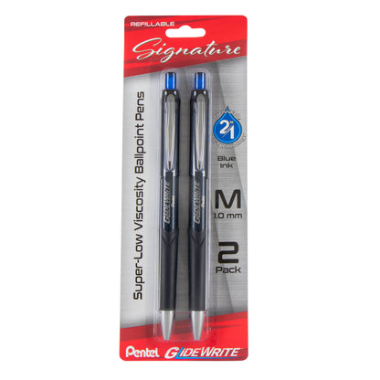 GlideWrite Signature Ballpoint Pen, (1.0mm) medium, black barrel, Blue Ink, 2-pk (BX930ABP2C)