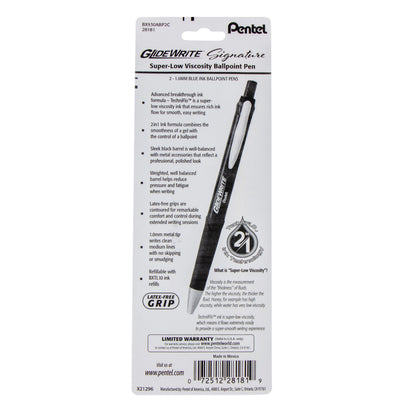 GlideWrite Signature Ballpoint Pen, (1.0mm) medium, black barrel, Blue Ink, 2-pk (BX930ABP2C)