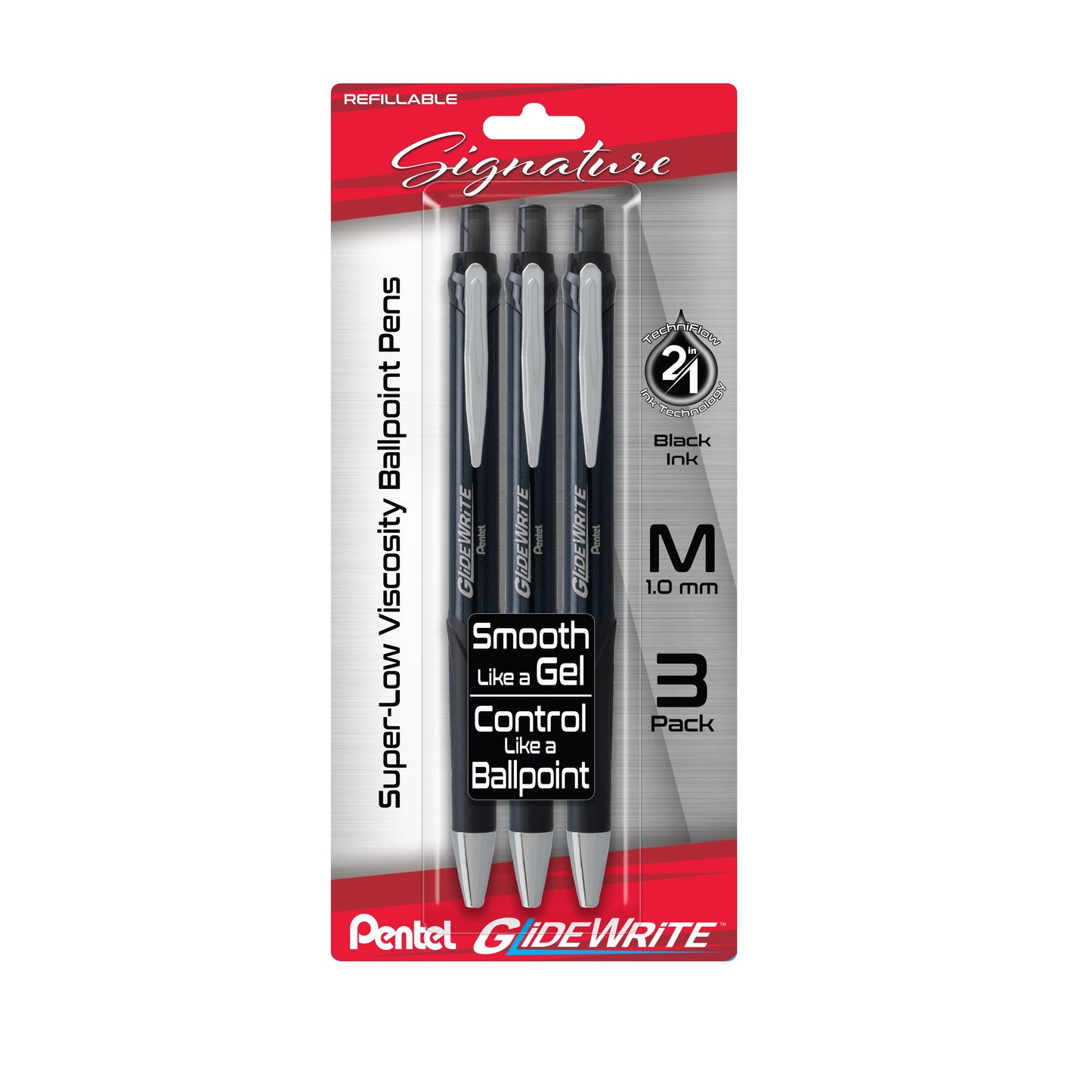 GlideWrite Signature Ballpoint Pen, (1.0mm) medium, black barrel, Black Ink, 3-pk (BX930ABP3A)