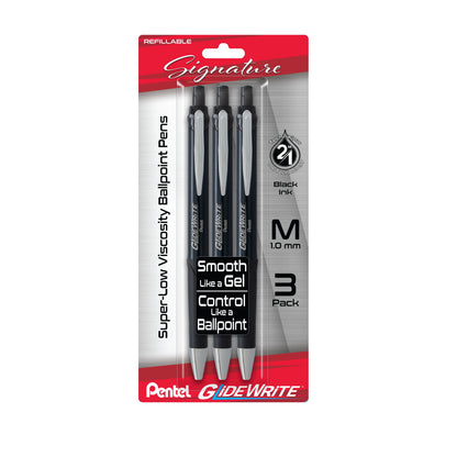 GlideWrite Signature Ballpoint Pen, (1.0mm) medium, black barrel, Black Ink, 3-pk (BX930ABP3A)