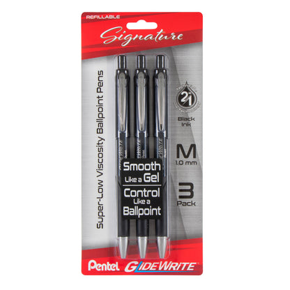 GlideWrite Signature Ballpoint Pen, (1.0mm) medium, black barrel, Black Ink, 3-pk (BX930ABP3A)