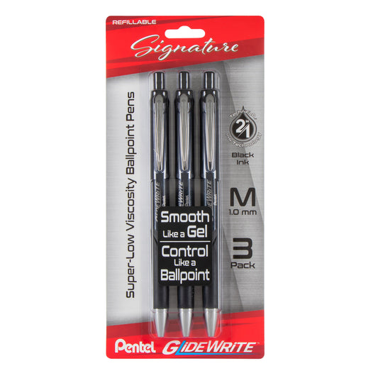 GlideWrite Signature Ballpoint Pen, (1.0mm) medium, black barrel, Black Ink, 3-pk (BX930ABP3A)