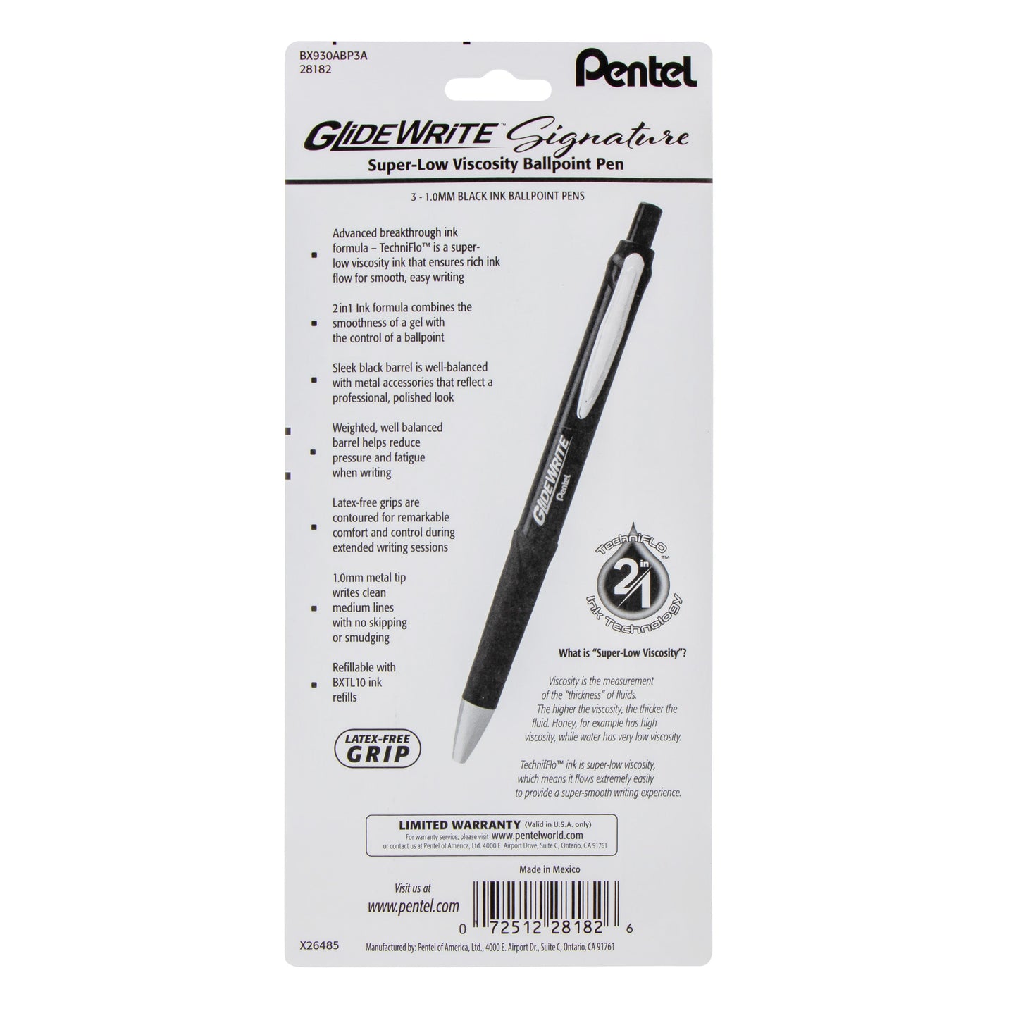 GlideWrite Signature Ballpoint Pen, (1.0mm) medium, black barrel, Black Ink, 3-pk (BX930ABP3A)