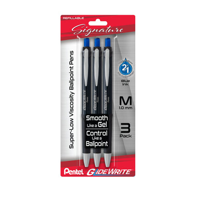 GlideWrite Signature Ballpoint Pen, (1.0mm) medium, black barrel, Blue Ink, 3-pk (BX930ABP3C)