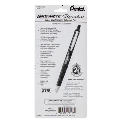 GlideWrite Signature Ballpoint Pen, (1.0mm) medium, black barrel, Blue Ink, 3-pk (BX930ABP3C)